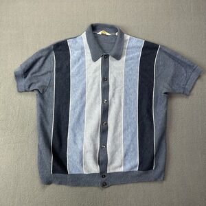 Vtg 60s Brent Montgomery Ward Men XL Knit Short Sleeve Blue Gray Stripe Shirt